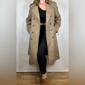 Vintage London Fog Long Tan Belted Button Up Insulated Lined Trench Coat Sz Med